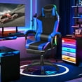 thumbnail image 3 of Gaming Chair with Bluetooth Speakers & LED Lights - Massage Lumbar, Retractable Footrest, Adjustable 90-135° Backrest & Metal Base, 3 of 9