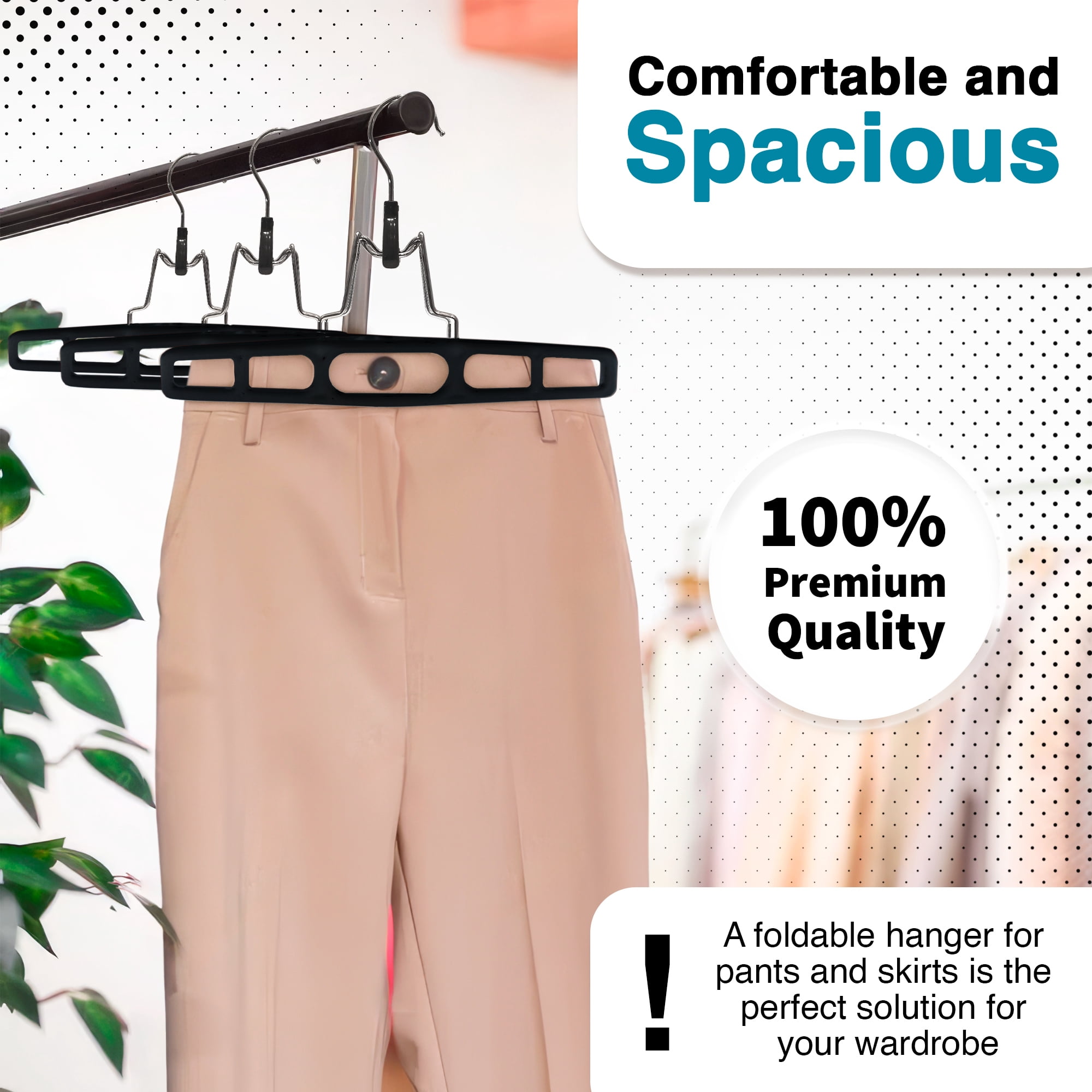 DEILSY Clothes Hangers with Locking Hooks - Durable & Space Saving Hangers for Clothes - Plastic Hangers with Foldable Hinge for Pants, Skirts & More - Black Pack of 10
