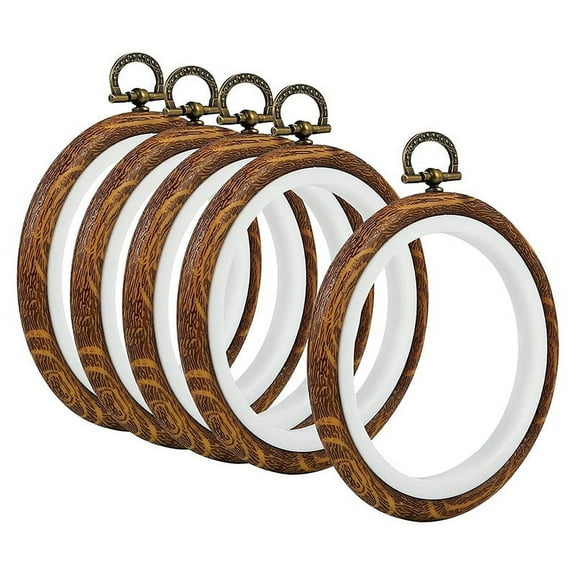 5Pcs Embroidery Hoops Imitated Wood Circle Round Display Frame for Art Craft Sewing and Hanging