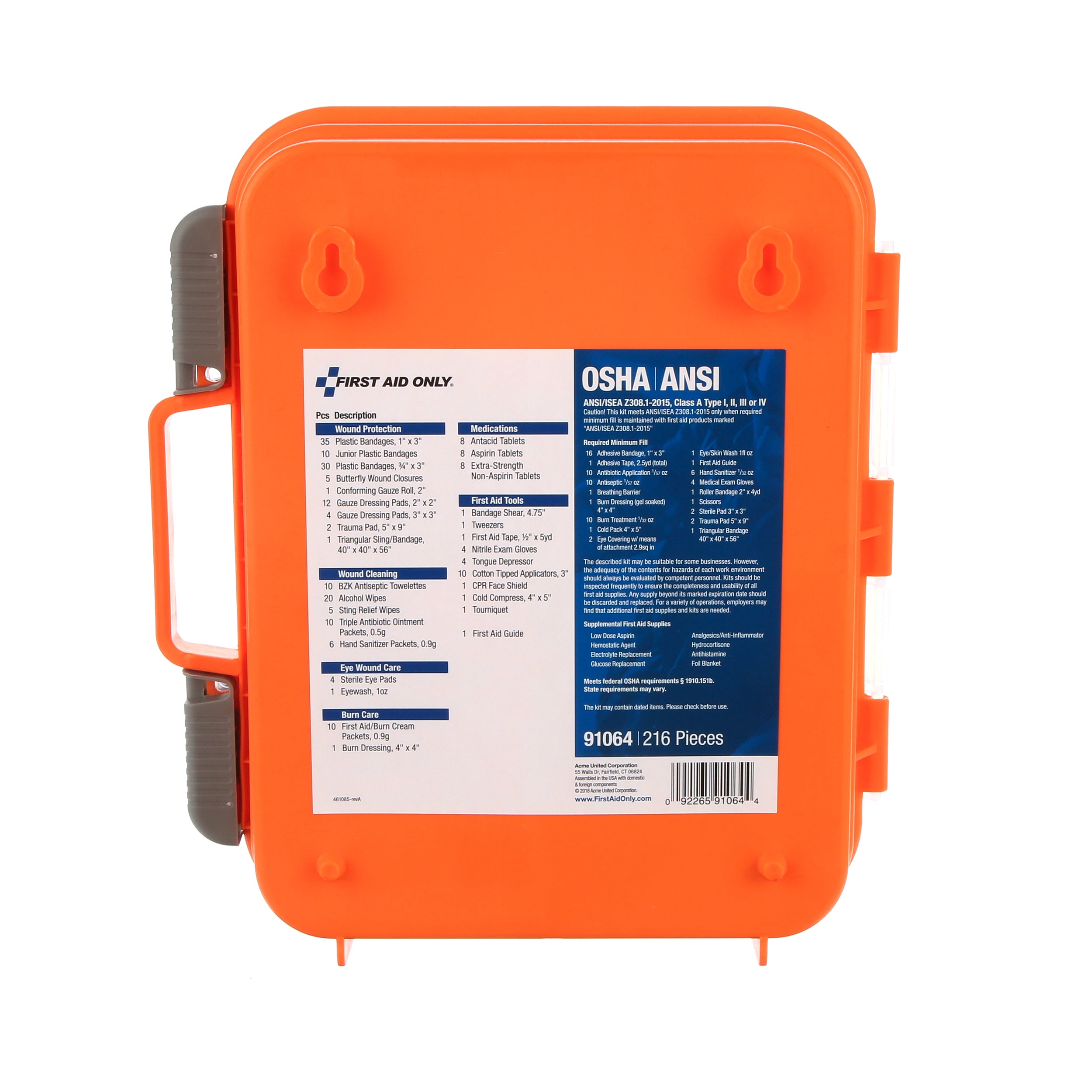 First Aid Only Inc 91064 Ansi Class A Bulk First Aid Kit, 210 Pieces, Plastic Case