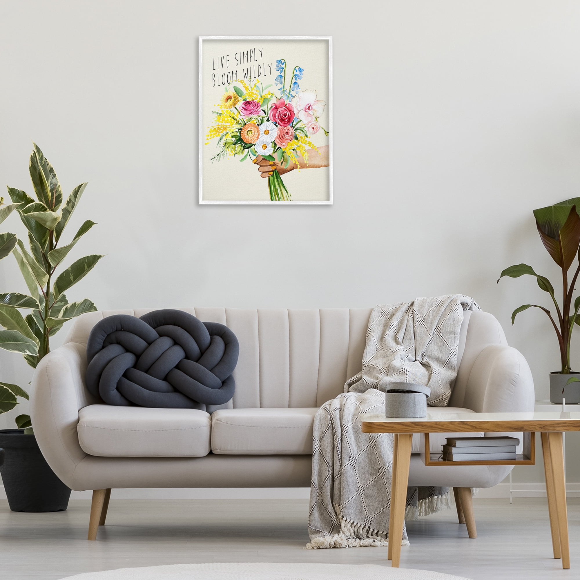 Stupell Industries Live Simply Bloom Wildly Botanical & Floral Painting White Framed Art Print Wall Art, 24 x 30