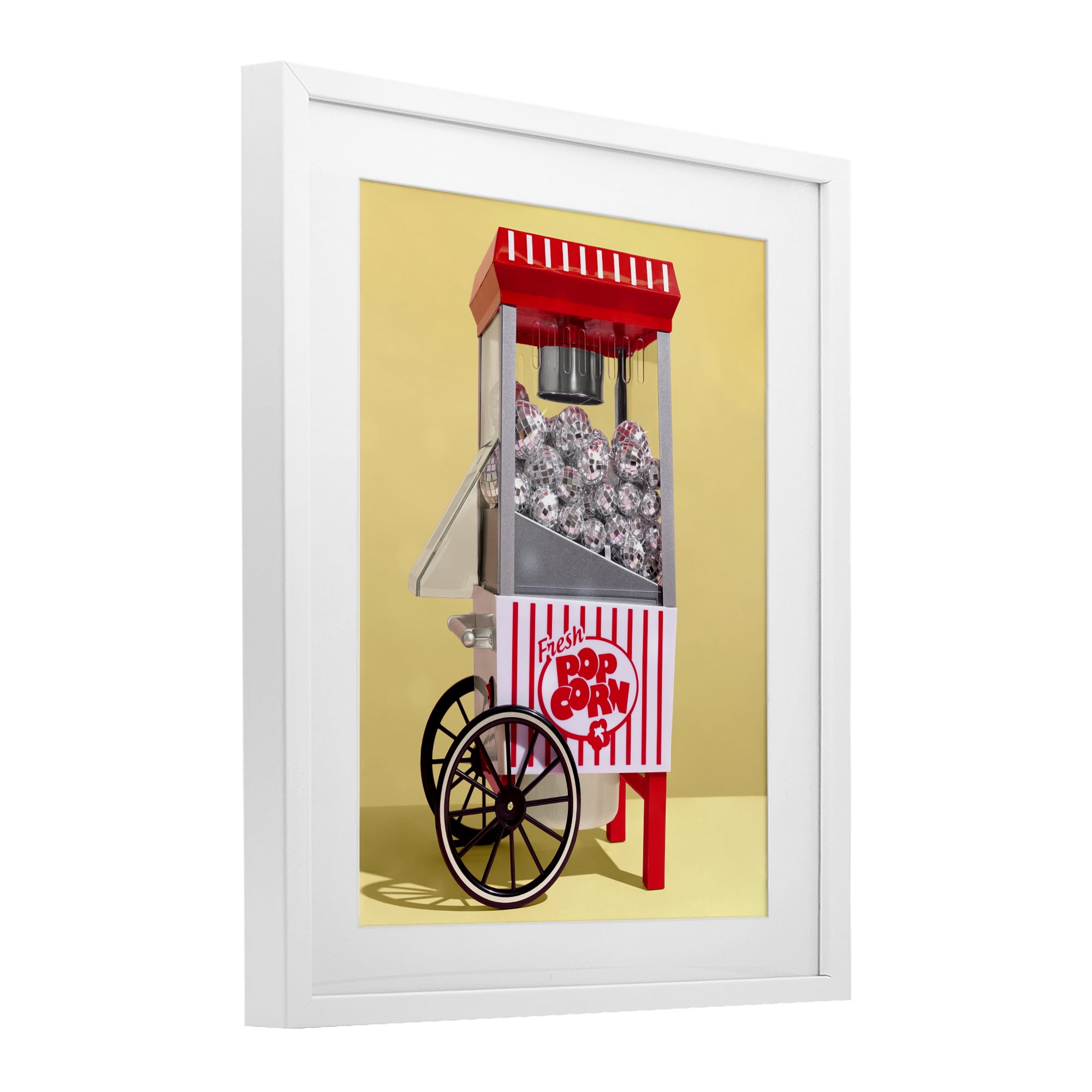 Stupell Industries Disco Popcorn over Yellow White Framed Print Under Glass, design by LISH Creative