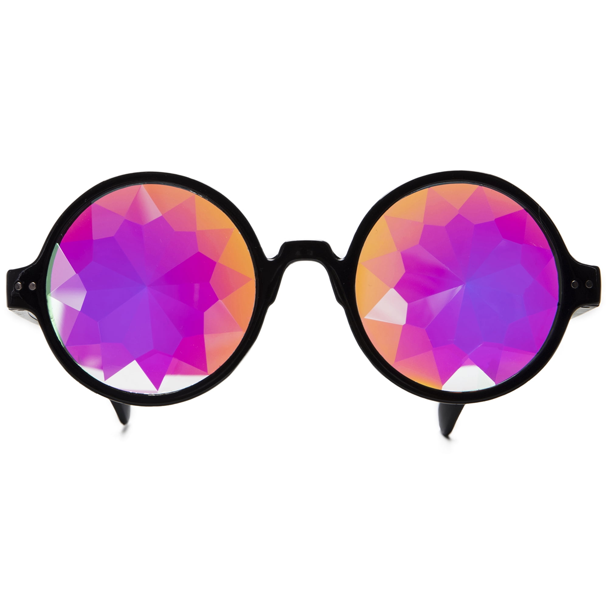 2 Pairs Iridescent Pastel Rainbow Rave Festival Prism Round Glasses Black/Clear 