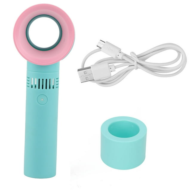 Mini ventilador portátil recargable por USB, sin aspas, para pestañas postizas (azul)