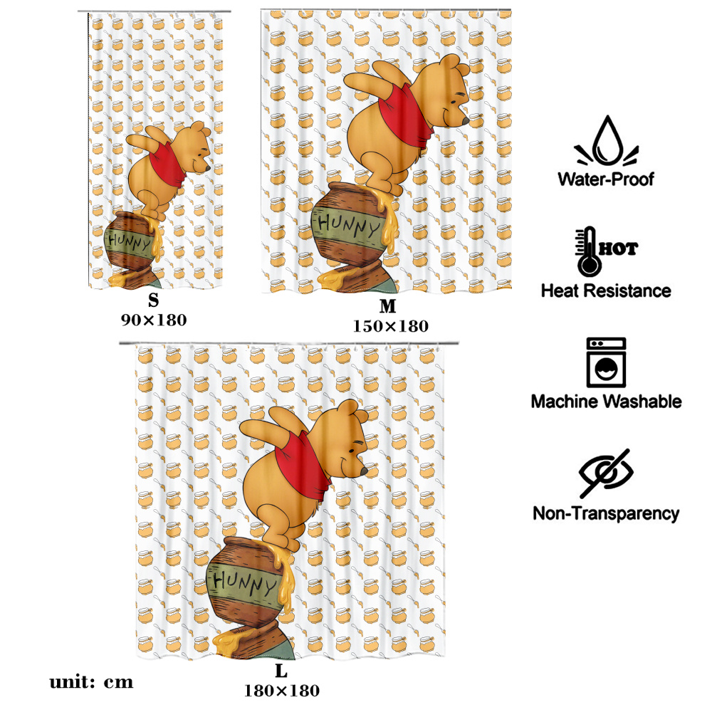 Disney Winnie The Pooh Bear Bathroom Non-slip Mat Durable Waterproof Shower  Curtain Set Pedestal Rug Lid Toilet Cover Bath Mat