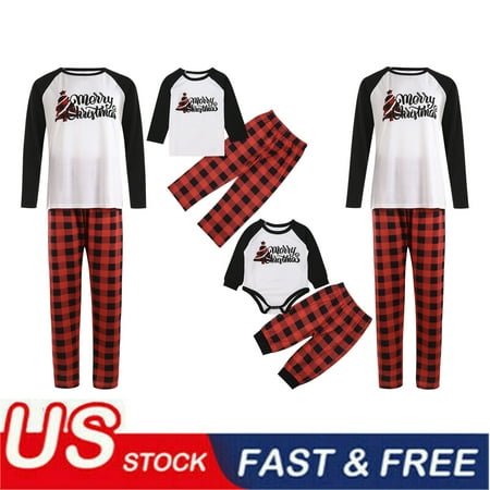 

Family Matching Pajamas Sets Reindeer and Christmas Tree Long Sleeve Crew Neck Pullover and Red Black Plaid Pants Loungewear