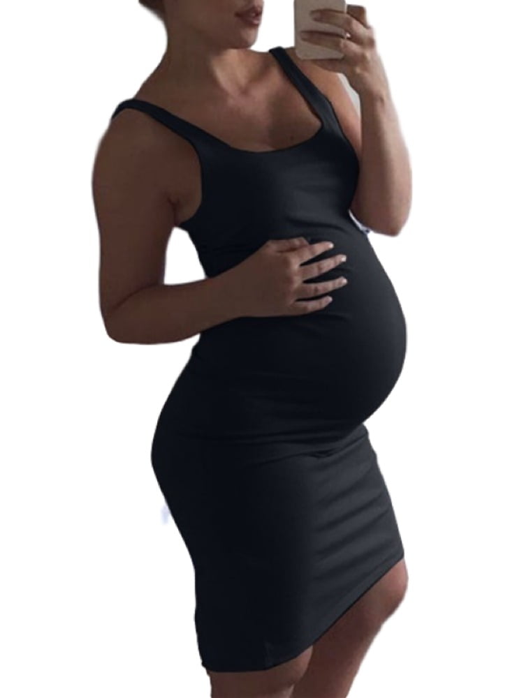 NGMQ Women Pure Color Sleeveless Maternity Dress Slim Fit Pregnant ...