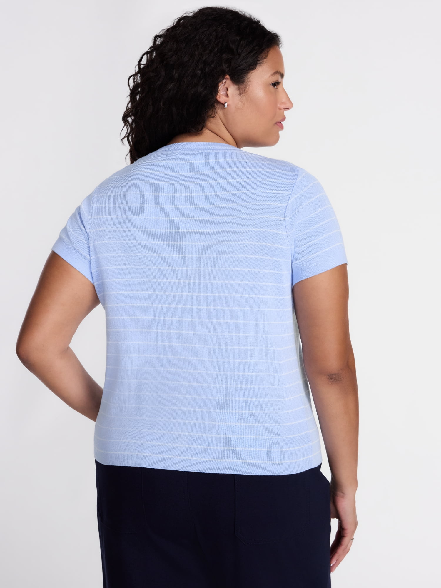 Terra & Sky Women's Plus Short Sleeve Button Up Sweater Top,Sizes,0X-5X
