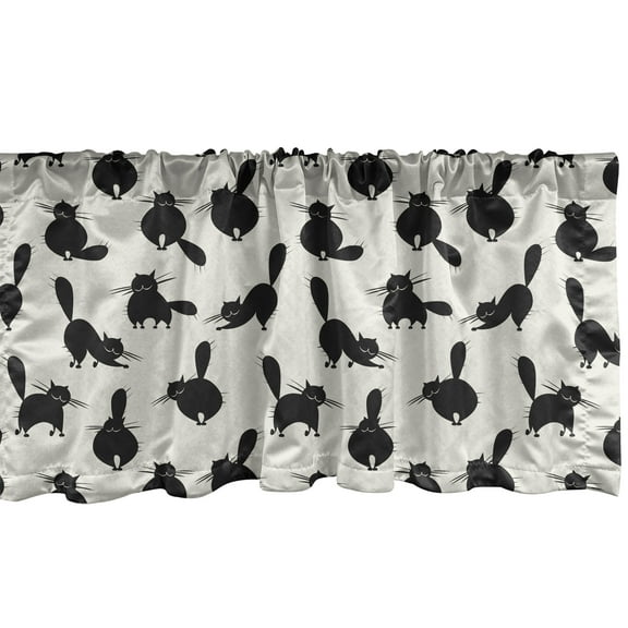 Ambesonne Cat Valance Pack of 2, Funny House Pet Silhouettes, 54"X12", Beige Black