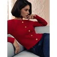 thumbnail image 4 of Women Elegant Round Neck Long Sleeve Button Down Cropped Knitted Cardigan Fall Slim Fit Sweaters Tops Red L, 4 of 10