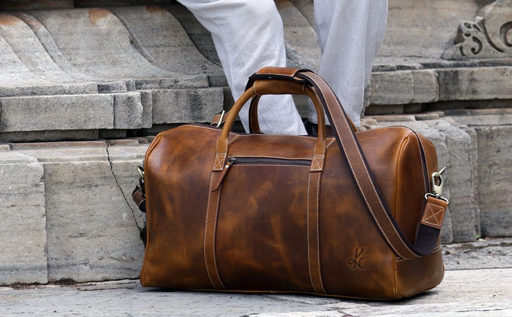 Leather Duffel Bag Travel Gym Sports Overnight Weekend cabin holdall by KomalC (Distressed Tan)