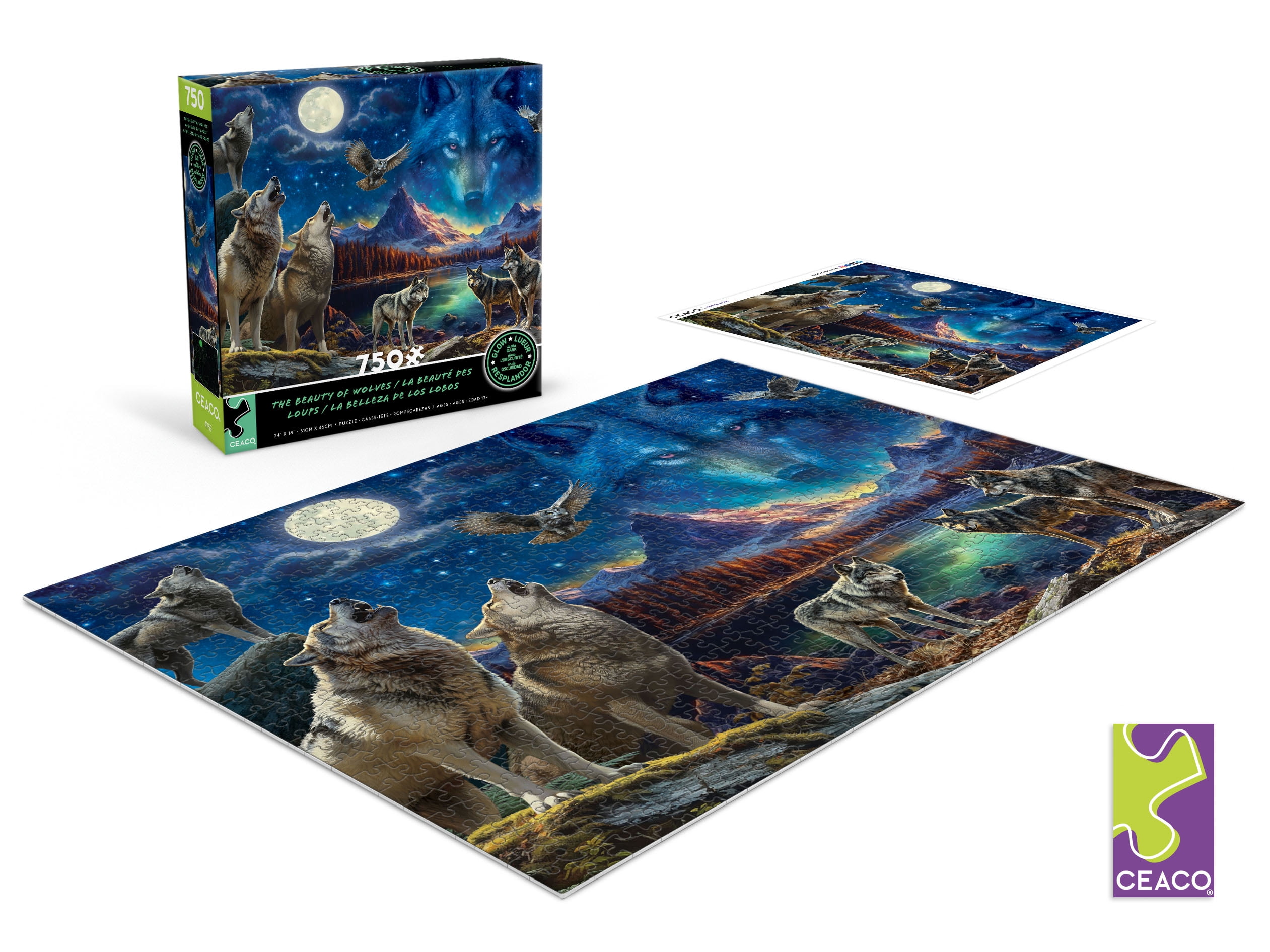 Ceaco The Beauty of Wolves Glow 750 Piece Interlocking Jigsaw Puzzle