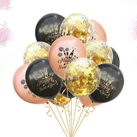 WHAMVOX New Year Balloons Set for Party Decoration Assorted Color Latex 15pcs Includes Confetti and Printing Balloons