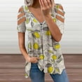 thumbnail image 2 of Lemon Pattern Womens Summer V Neck Zipper Top Short Sleeve T Shirt Off Shoulder Top Casual Classy Loose Shirts, 2 of 7