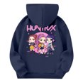 thumbnail image 4 of Moonsky Sudadera con capucha y cordón HUNTRX, estampado de grupo de chicas coreanas, jersey corto, suave y cómodo, top de manga larga para primavera y otoño. Azul marino 120, 4 of 5