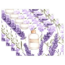 Flowers Lavender 4 PCs Placemats Set Linen Non-Slip Table Mat Rectangular Washable for Dining Kitchen Party 12"x18"