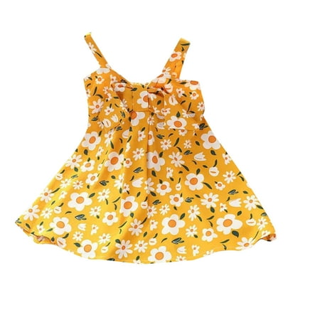 

Tengma Toddler Girls Dresses Summer Casual Dress Scoop Neck Sleeveless Floral Print Sundress Beach Dress Princess Dresses Yellow 140