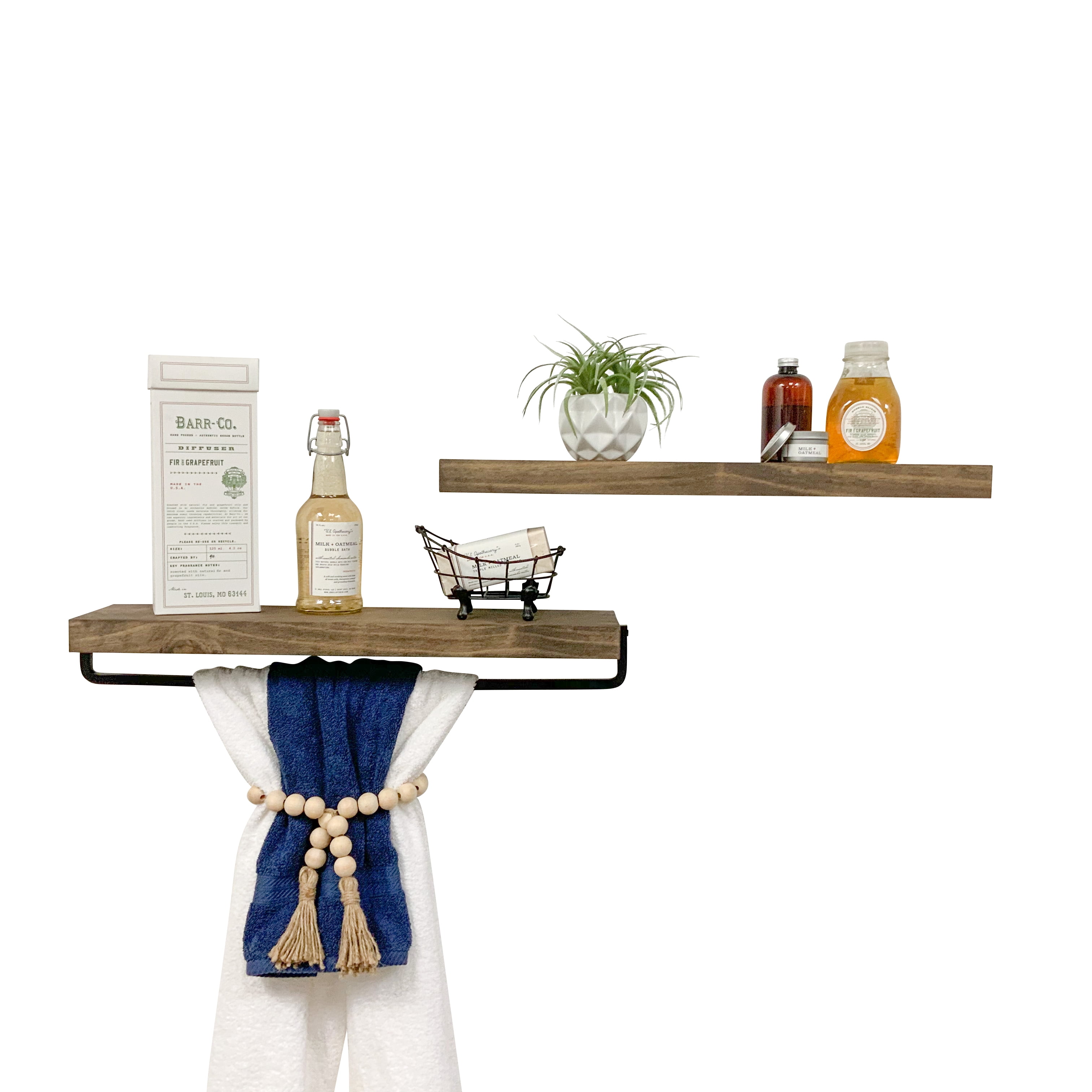 Del Hutson Designs Dark Walnut 24inch Rustic True Floating Wood Shelf