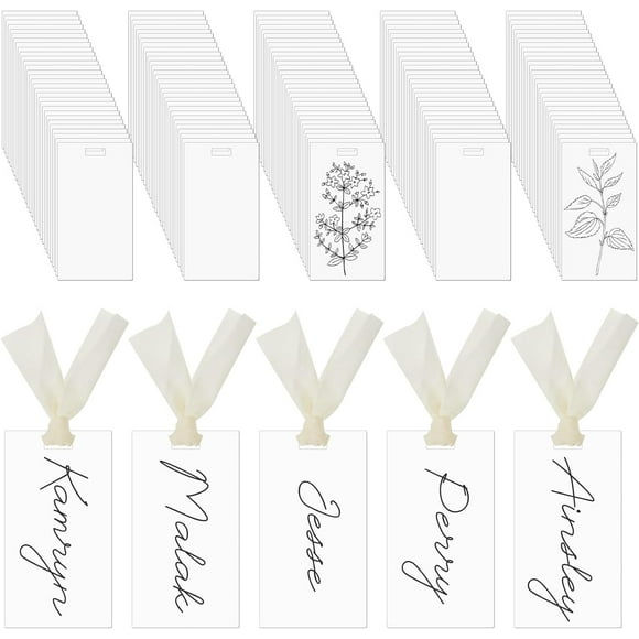 EcoNesxp 200pcs Wedding Blank Rectangular Acrylic Place Cards Wedding Reserved Sign For Chairs Acrylic Name Tags Seat Tags With Ribbon For Table Setting Numbers Guest Names Dinner UrbanMingle 200pcs