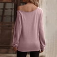 thumbnail image 3 of Jersey de mujer con hombros descubiertos, manga larga, color puro, sudadera, blusa para otoño invierno, rosa, M, 3 of 5