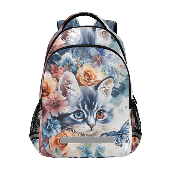 ALAZA Cat Butterfly Flower Backpack Elementary School Bag Bookbag Travel Rucksack