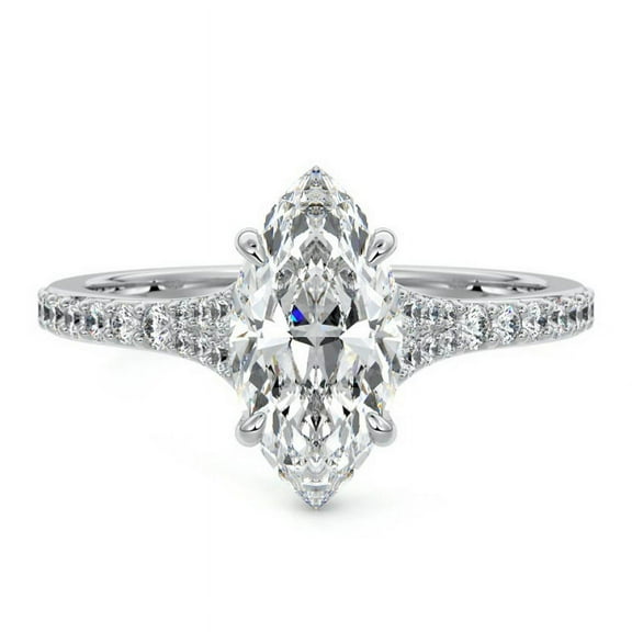 Bow Jewel 14K White Gold Plated Marquise Cut 1.8 Ct Lab Created Diamond Wedding Ring - Solitaire with Accents Engagement Gift