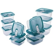 Plastic Food Storage Containers w/Attached Lids. Multi Sizes Containers. Microwave/Freezer & Dishwasher Safe - Steam Release Valve. BPA/Free (12, Light Blue)