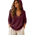 thumbnail image 5 of TZZQ V Neck Hooded Sweaters for Women Oversized Long Sleeve Chunky Knit Pullover Sweaters Soft Cozy Lightweight Warm Fall Winter Jumpers Cute Casual Streetwear Knitted Crochet Hoodies Wine Xl, 5 of 9