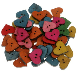 KARMELLING 100pc Heart Shape Mixed Colors Wood Buttons 2 Hole Scrapbooking Sewing Buttons 21mm x 17mm(7/8x 5/8)