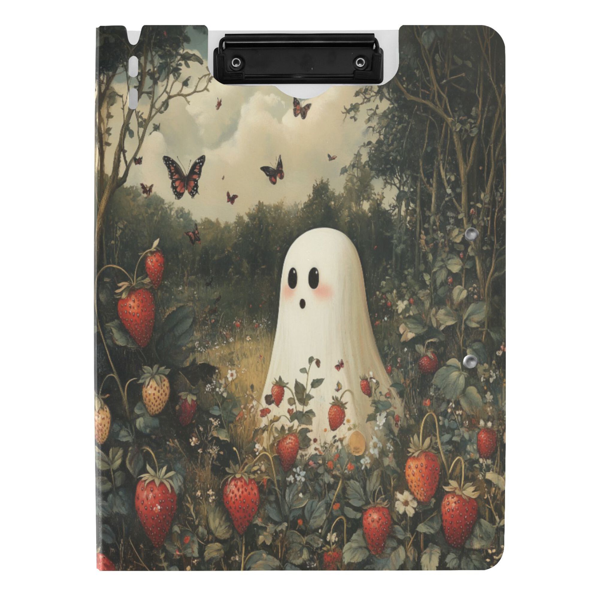 FORMRS A4 Clipboard Folder with Pen Holder Horizontal Foldable School Office Binder, Ghost in Strawberry Fields