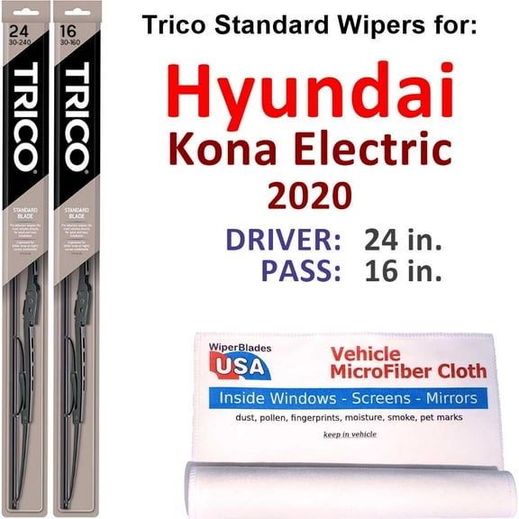 Wiper Blades (Set of 2) compatible with 2020 Hyundai Kona Electric