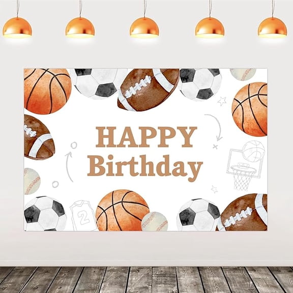 5 × 3 Ft Sports Ball Birthday Decorations Backdrop, Happy Birthday Football Basketball Baseball Soccer Backdrop Banner Kids Sports Theme Birthday Party Background Wall Props Supplies