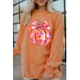 thumbnail image 3 of Women's Orange Pumpkin Bow Graphic Crewneck Sweatshirt for Thanksgiving [ZhiHiMeRi] | (US 20-22)2XL, 3 of 10
