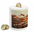 thumbnail image 2 of Vintage Airplane Piggy Bank, Ready for Take Off Retro Style Geometric Pattern Triangles Clouds Planes, Ceramic Coin Bank Money Box for Cash Saving, 3.6" X 3.2", Multicolor, by Ambesonne, 2 of 4