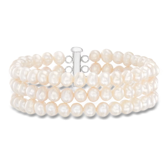 Ross-Simons 5.5-6.5mm Cultured Pearl 3-Strand Bracelet With Sterling Silver, Women's, Adult