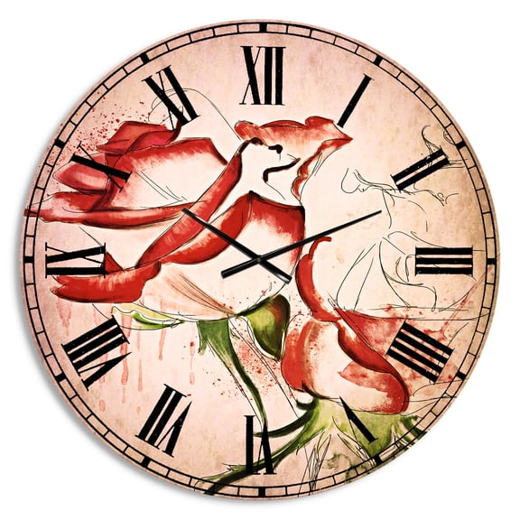 Designart 'Fantastic Red Roses Watercolor' Traditional Wall Clock