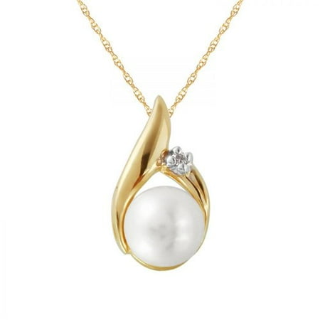 Foreli 0.01CTW Freshwater Pearl And Diamond 10k Yellow Gold Necklace