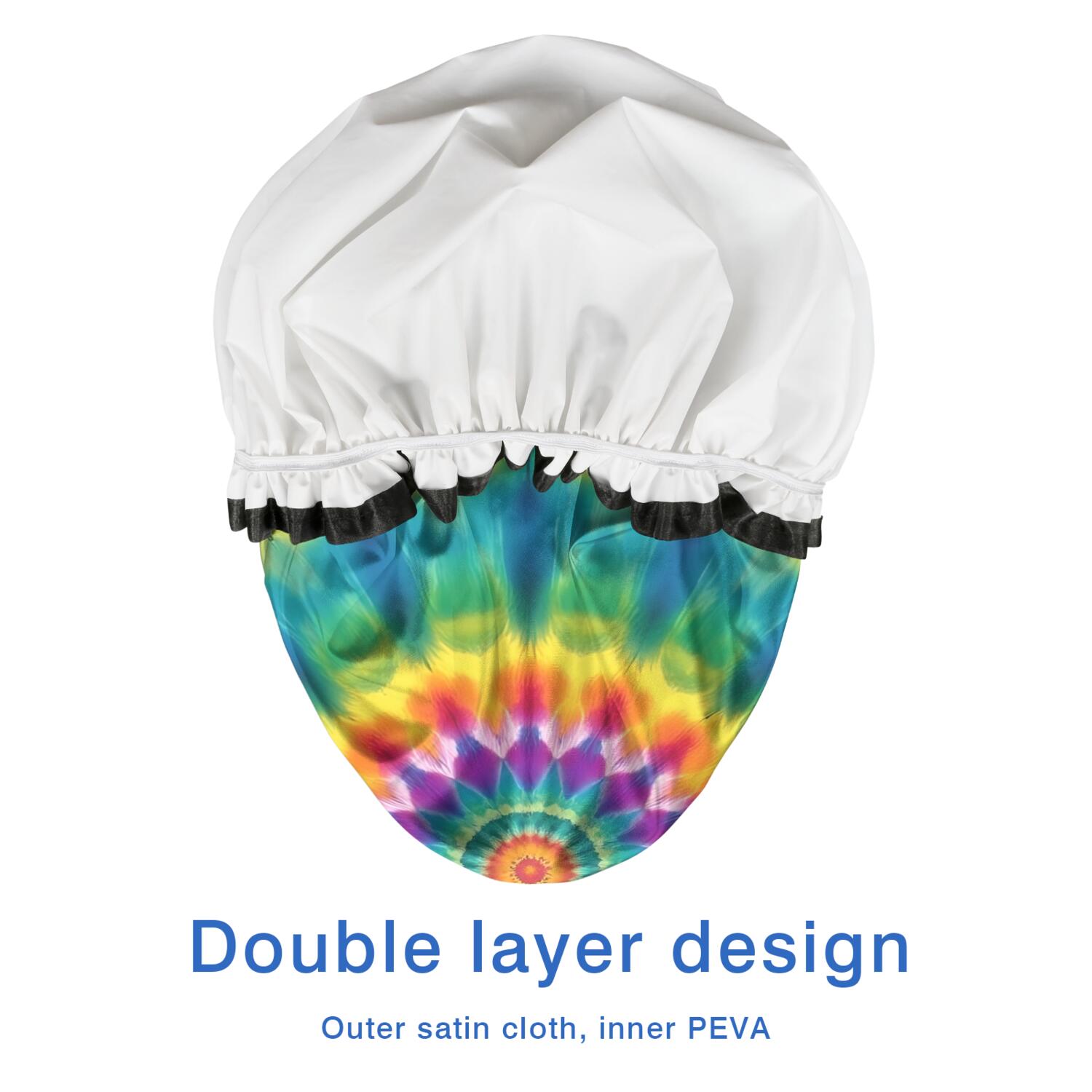 Shower Caps,Rainbow Tie Dye Mandala Pattern Waterproof Shower Cap for Women 4 Pieces,Double Reusable Hair Cover for Shower PEVA Elastic Stretch Hem