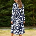 thumbnail image 6 of HAPIMO Round Neck Floral Print Pleated Dress Women Casual Dress for Daily Wear Navy M, 6 of 7
