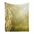 thumbnail image 1 of Fall Soft Flannel Fleece Blanket, Sunrise on Autumn Meadow Grass Field Nature Seasonal Scenic Forest View Print, Cozy Plush for Indoor and Outdoor Use, 50" x 60", Pale Yellow Green, by Ambesonne, 1 of 6
