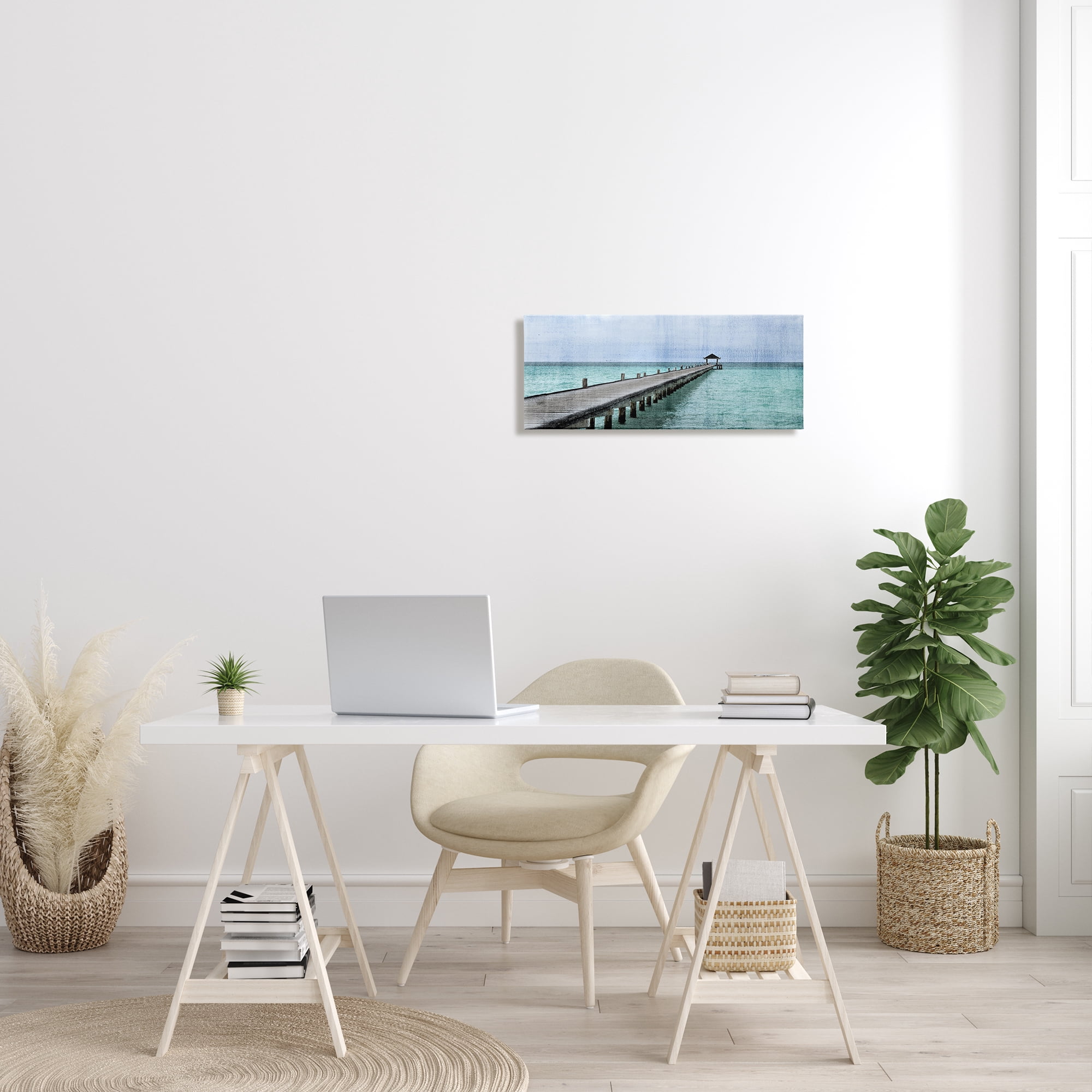 Design by Kim Allen Long Wharf Beach Paradise Distressed Ocean Waters 24 in x 10 in Painting Canvas Art Print, by Stupell Home Décor