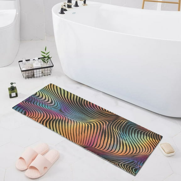 Bath Mat Soft Plush Non-Slip Absorbent Bathroom Rugs 39"x20" Colorful Curve Lines