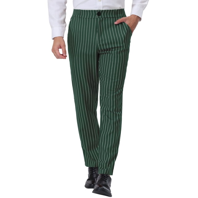 INSPIRE CHIC Men's Pants Stripes Zipper Closure Front Pockets Dress Pants 28 Green White