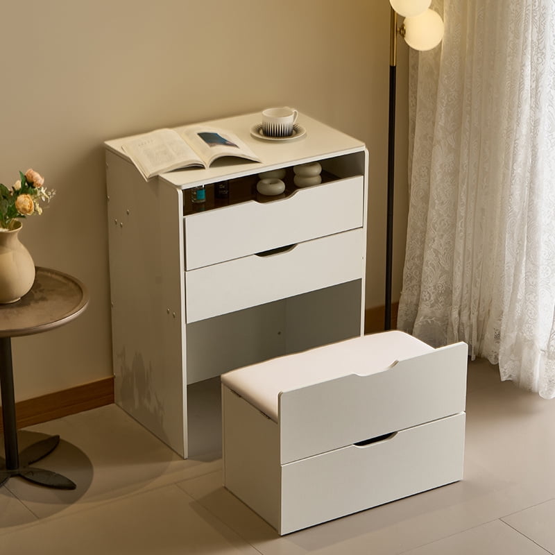 3-in-1 Flip Top Makeup Vanity Desk with 3 Color Light Mirror, Glass Tabletop Storage Drawers Solid Wood Legs, Dressing Table Workstation Nightstand for Bedroom