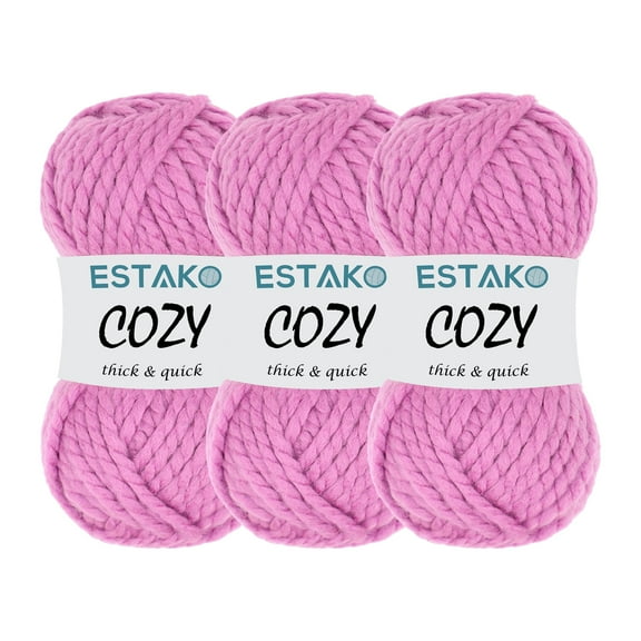 Estako Cozy Thick & Quick Yarn, 3 Skeins, Super Bulky Weight 6, 80% Acrylic 20% Wool, 56032-Rose