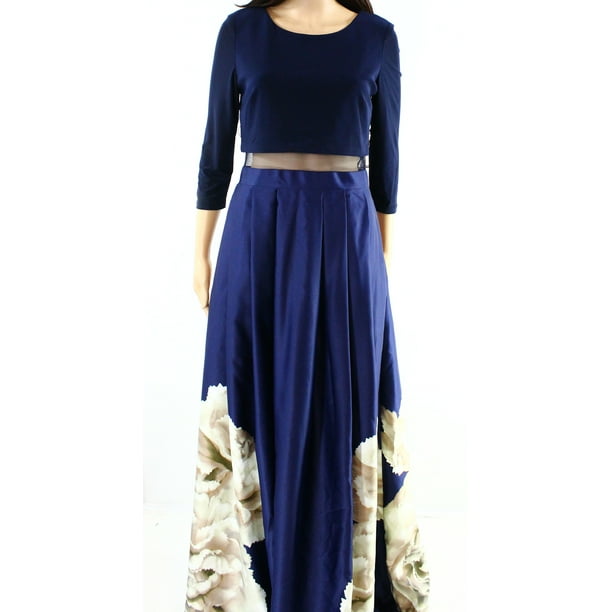 Betsy & Adam - Betsy & Adam NEW Navy Blue Womens Size 6 Illusion Floral Pleated Dress - Walmart
