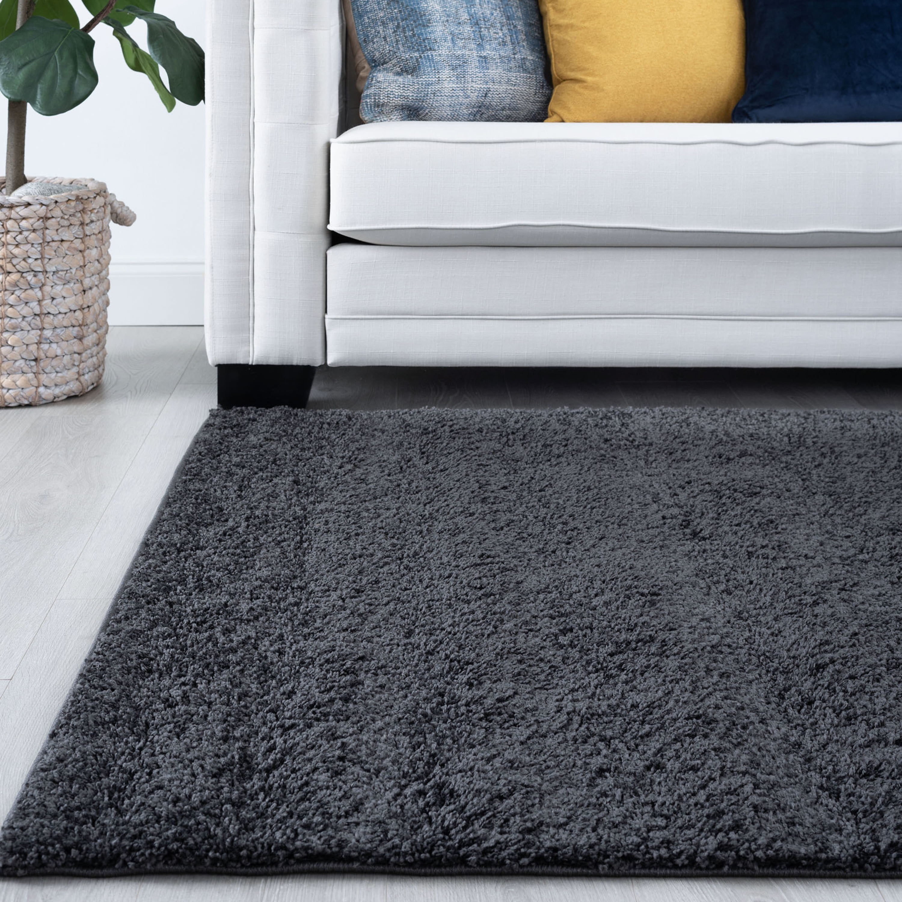 Shag 5x8 Area Rug Thick (5'3'' x 7') Solid Charcoal Living Room Easy to Clean