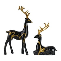 2Pcs Christmas Reindeer Figurines, Resin Elk Sculpture Miniature Figurine Xmas Deer Statue Artificial Animal Crafts Home Decoration Ornament (Black A)