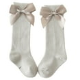 thumbnail image 1 of POINTERTECK Little Girls Stockings  Plain Color/Patchwork Side Bow-Knot Midi Tube Socks  Breathable Elastic Knee-Length Socks, 1 of 8