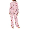 thumbnail image 4 of Garronmavis Pink Strawberry Women's Pajama Set Breathable Soft V-Neck Sleepwear Long Sleeve Button Up Top & Lounge Pants Cute Loungewear 2-Piece, 4 of 7
